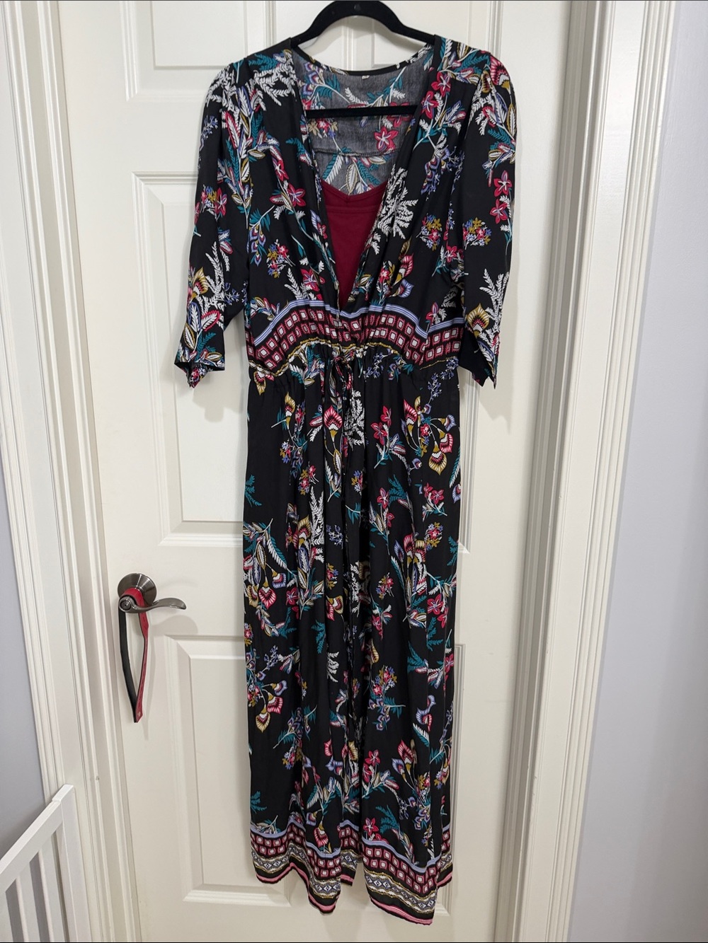Black Floral Maxi Dress with Maroon Liner